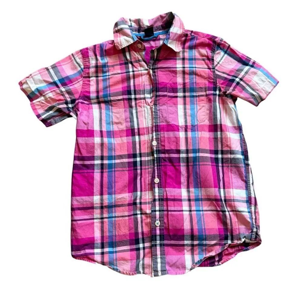 Youth Boys Gap Kids Pinstriped Plaid Button Down Casual Shirt - Sz L (10)